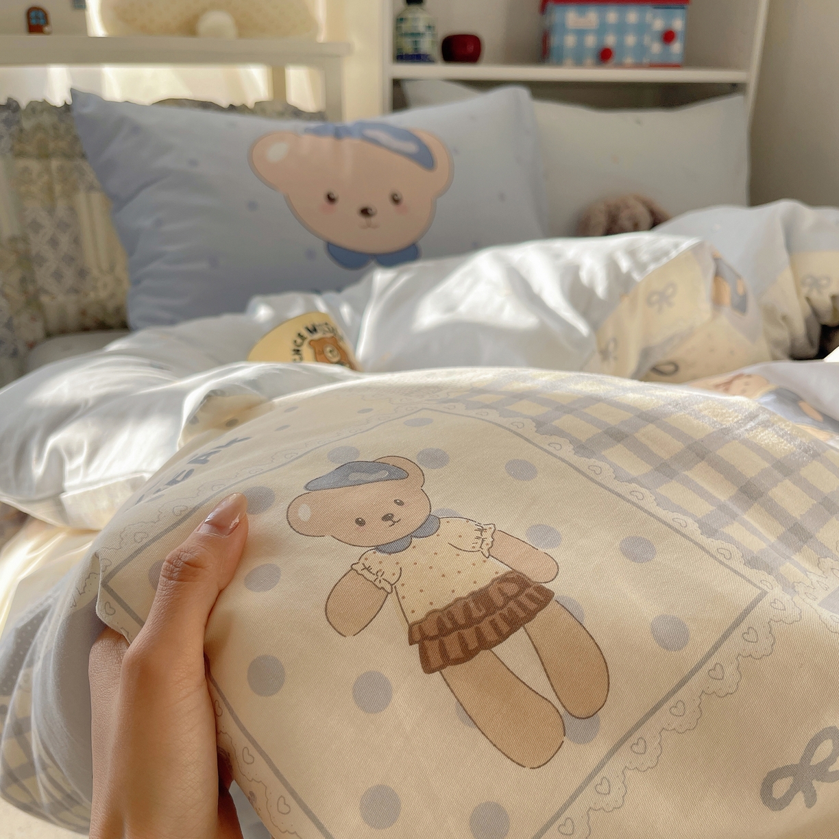 91家纺网 家纺一手货源 找家纺 栩裕纺织 2026新款全棉数码印花四件套 呆呆熊