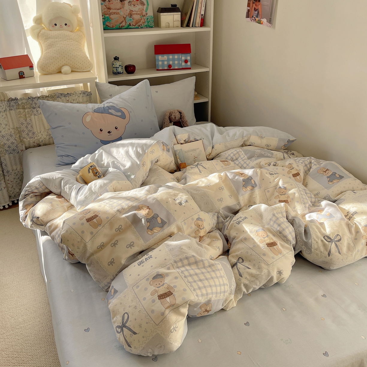 91家纺网 家纺一手货源 找家纺 栩裕纺织 2026新款全棉数码印花四件套 呆呆熊