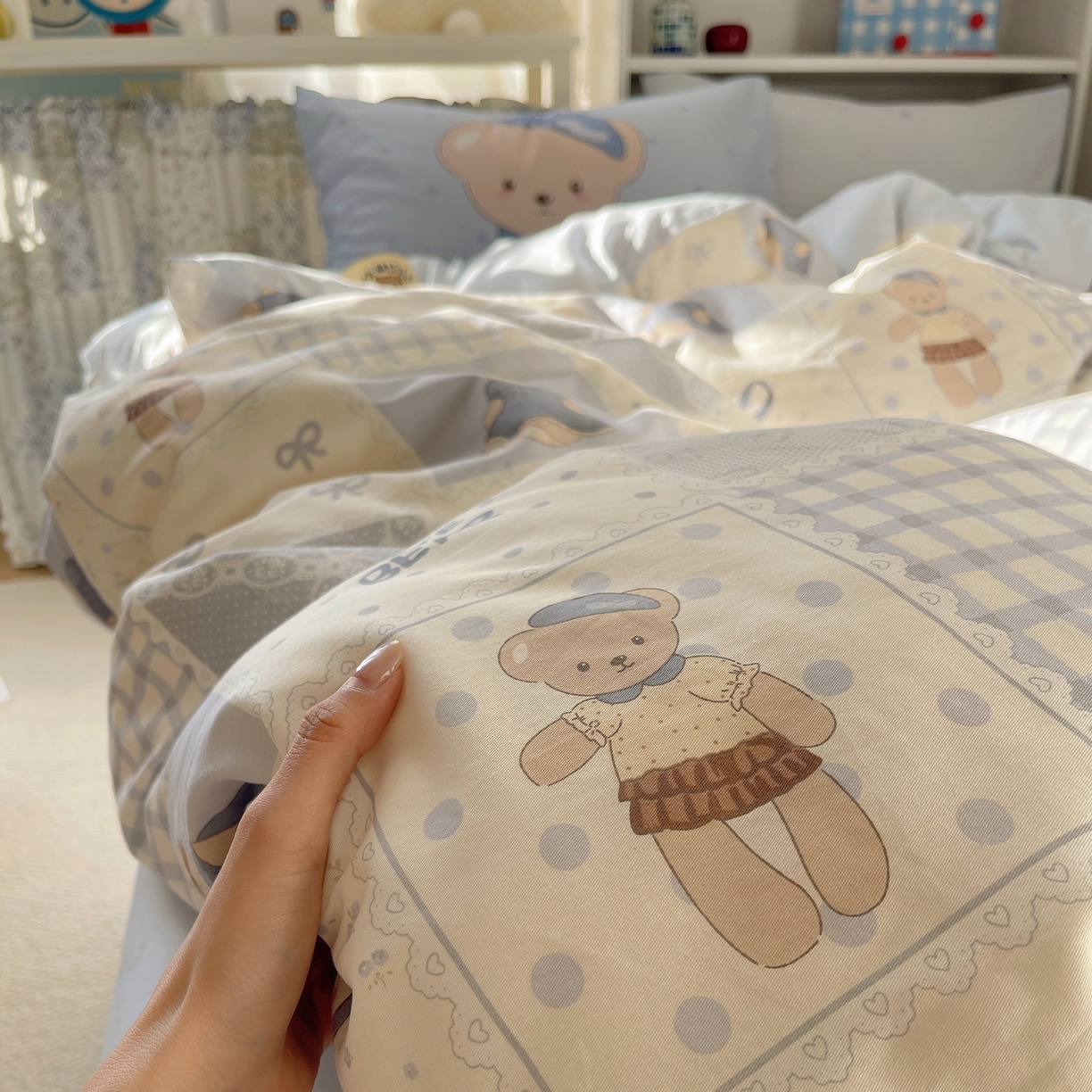 91家纺网 家纺一手货源 找家纺 栩裕纺织 2026新款全棉数码印花四件套 呆呆熊