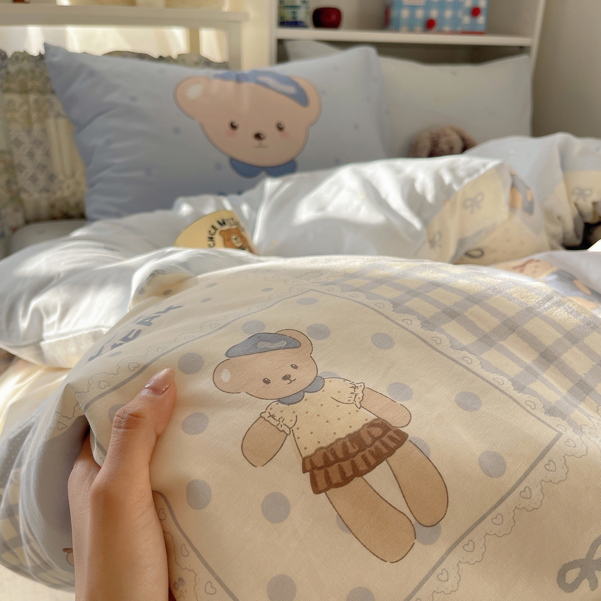 91家纺网 家纺一手货源 找家纺 栩裕纺织 2026新款全棉数码印花四件套 呆呆熊