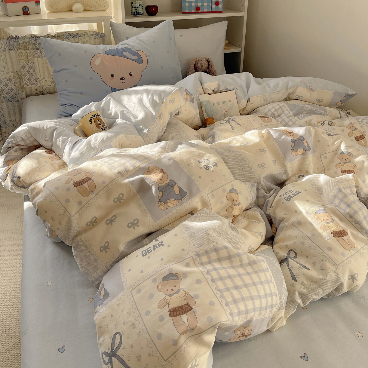 91家纺网 家纺一手货源 找家纺 栩裕纺织 2026新款全棉数码印花四件套 呆呆熊