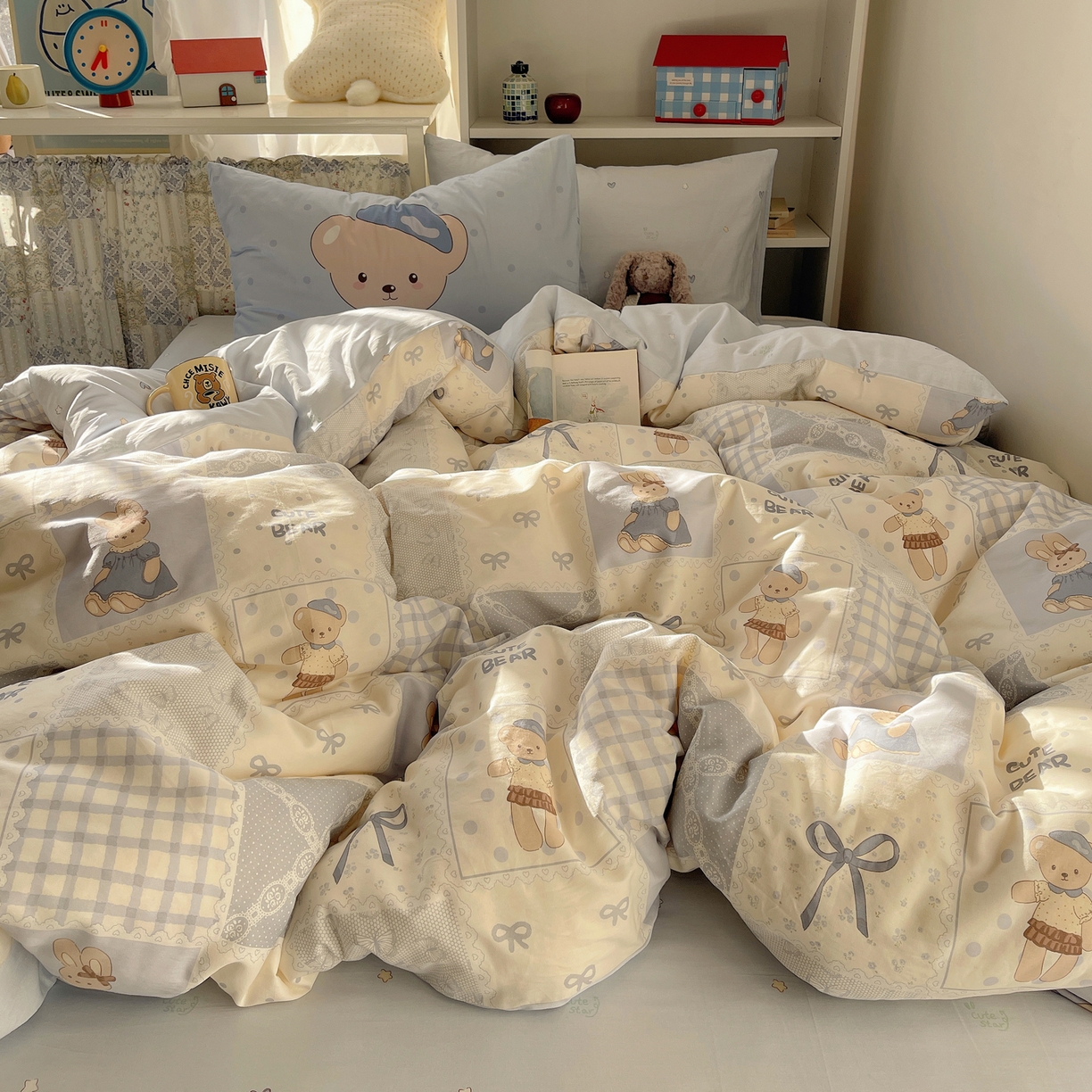 91家纺网 家纺一手货源 找家纺 栩裕纺织 2026新款全棉数码印花四件套 呆呆熊