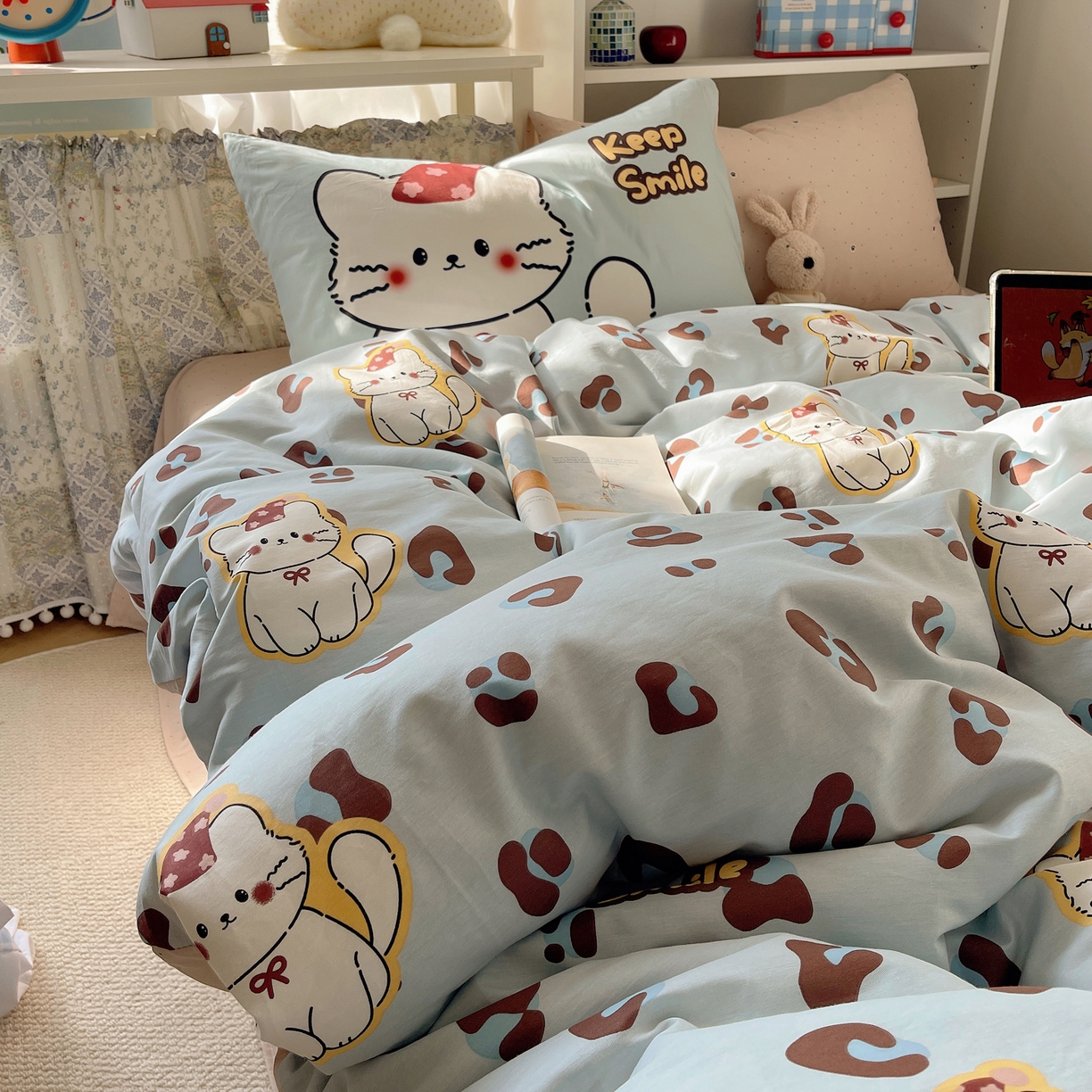 91家纺网 家纺一手货源 找家纺 栩裕纺织 2026新款全棉数码印花四件套 招财猫