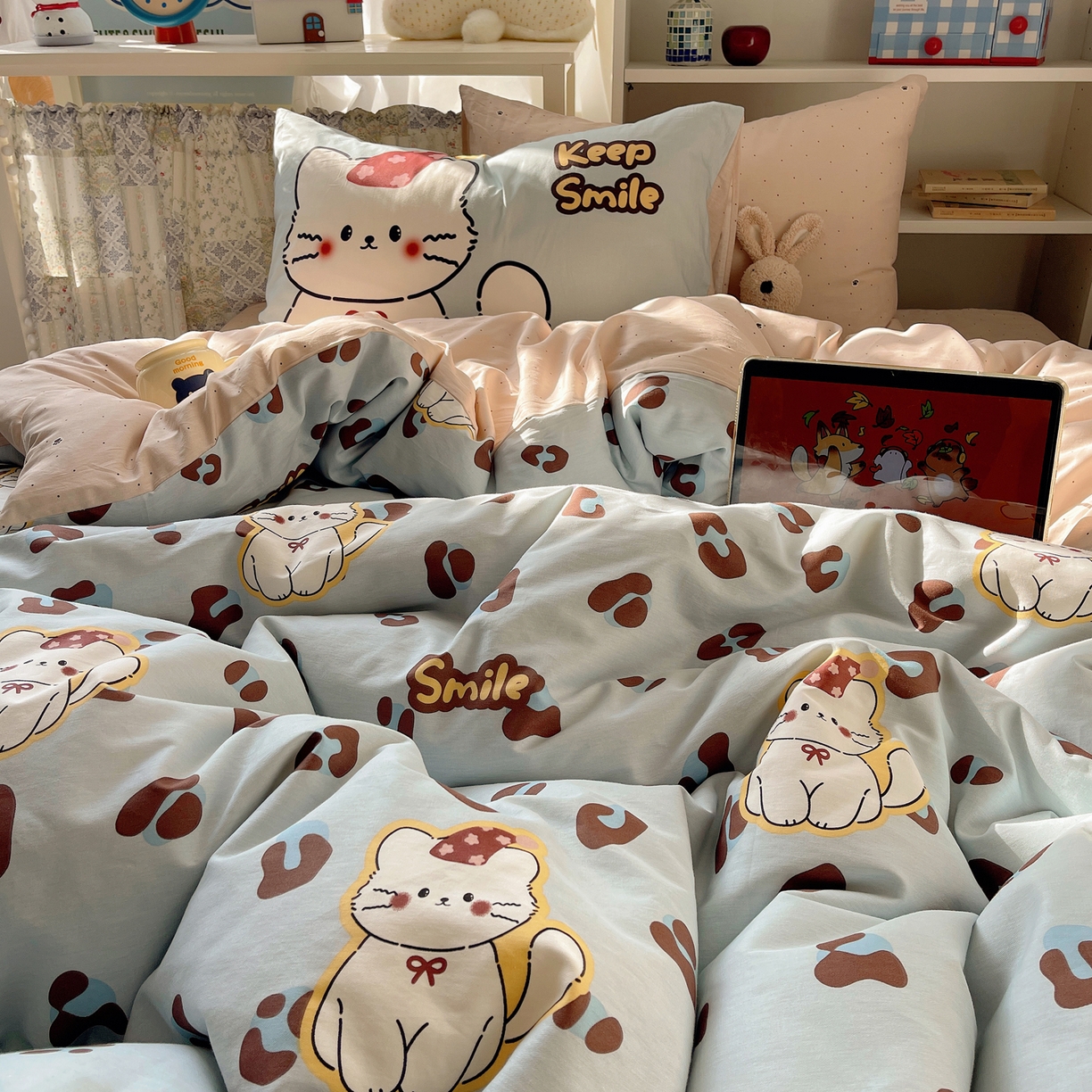 91家纺网 家纺一手货源 找家纺 栩裕纺织 2026新款全棉数码印花四件套 招财猫