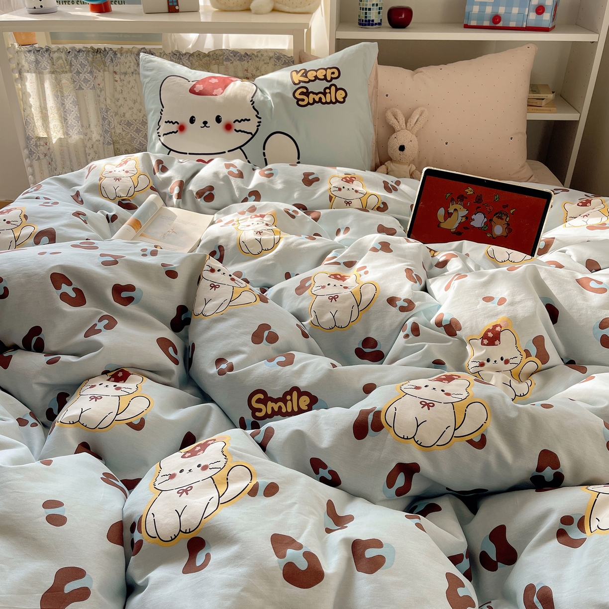 91家纺网 家纺一手货源 找家纺 栩裕纺织 2026新款全棉数码印花四件套 招财猫