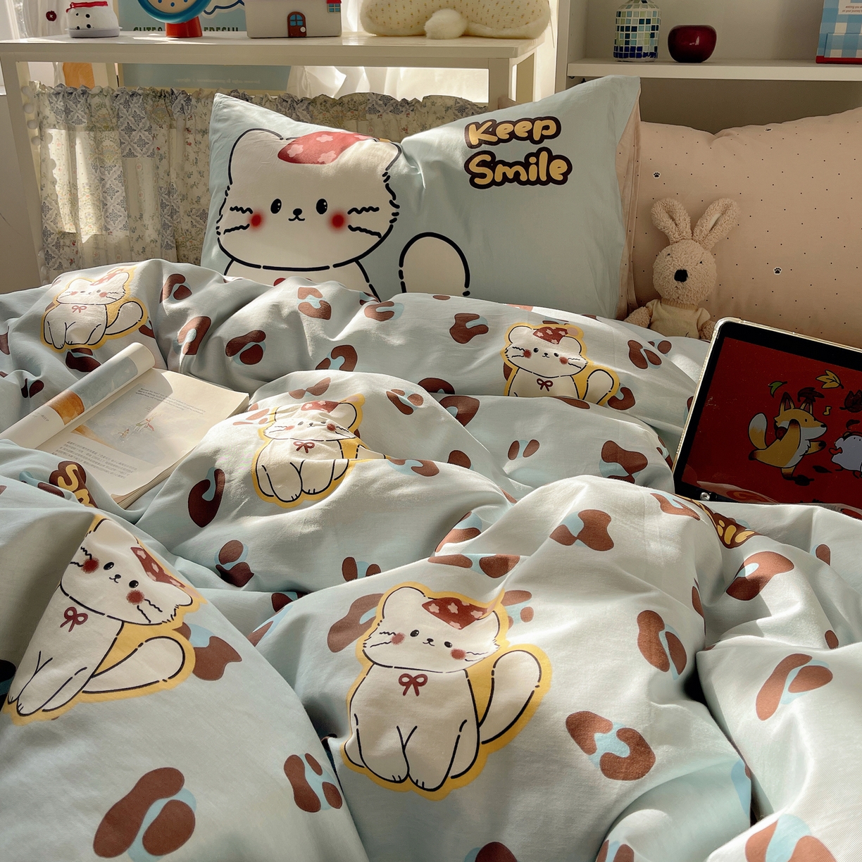 91家纺网 家纺一手货源 找家纺 栩裕纺织 2026新款全棉数码印花四件套 招财猫