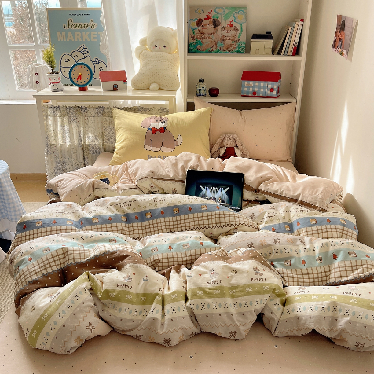 栩裕纺织 2026新款全棉数码印花四件套 小狗仔