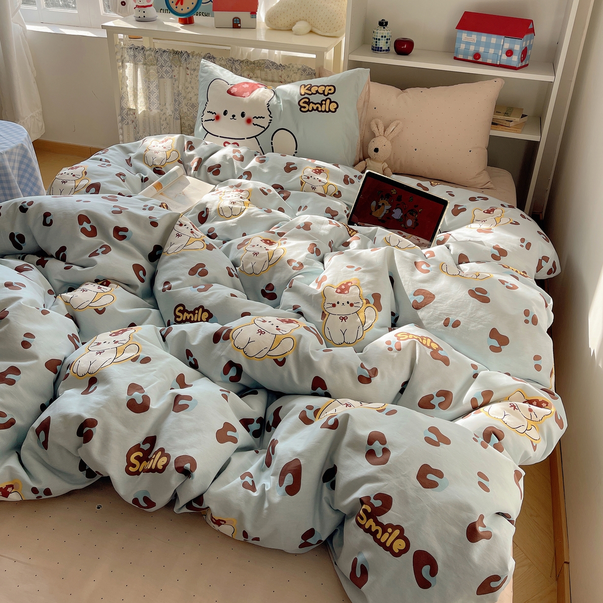 91家纺网 家纺一手货源 找家纺 栩裕纺织 2026新款全棉数码印花四件套 招财猫