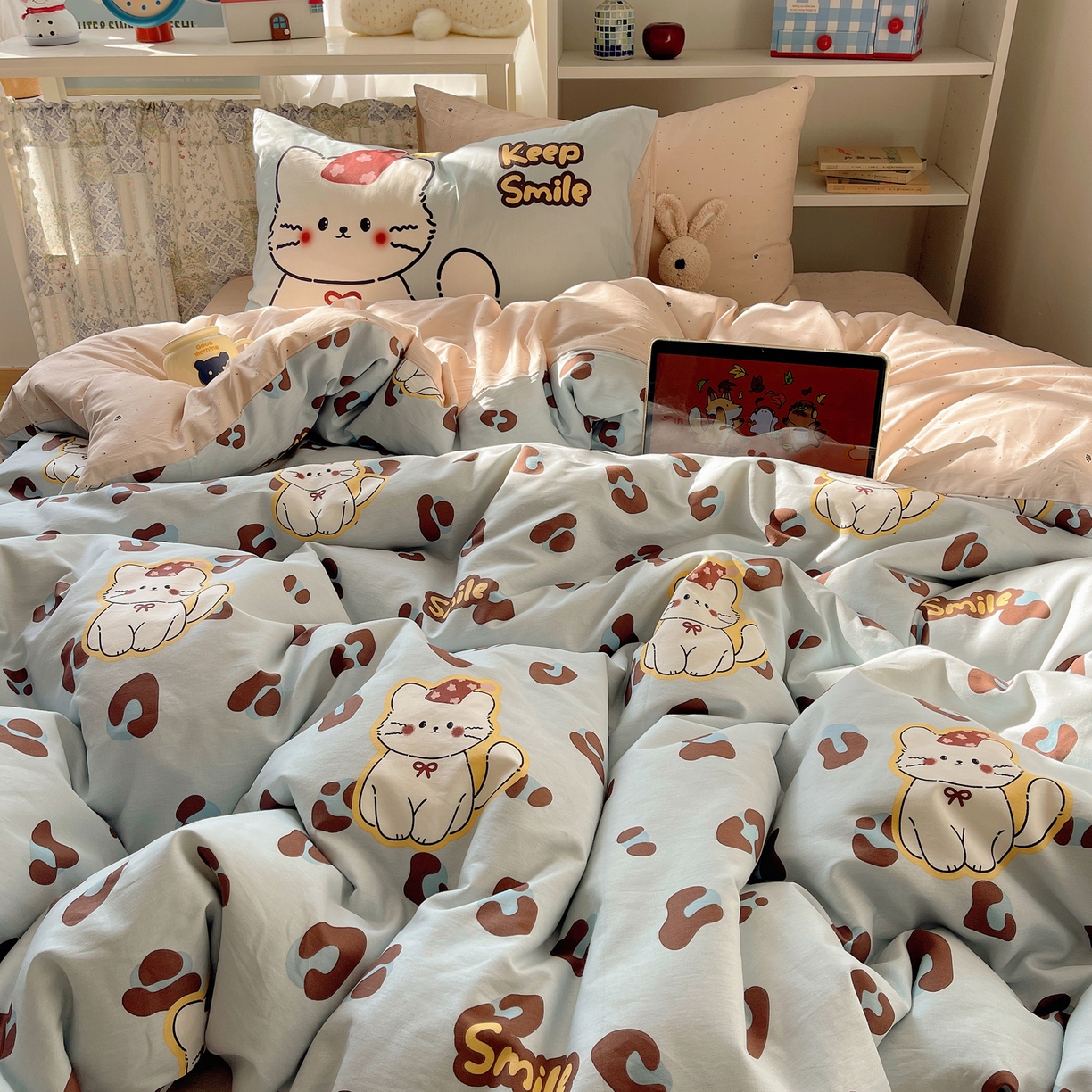 91家纺网 家纺一手货源 找家纺 栩裕纺织 2026新款全棉数码印花四件套 招财猫