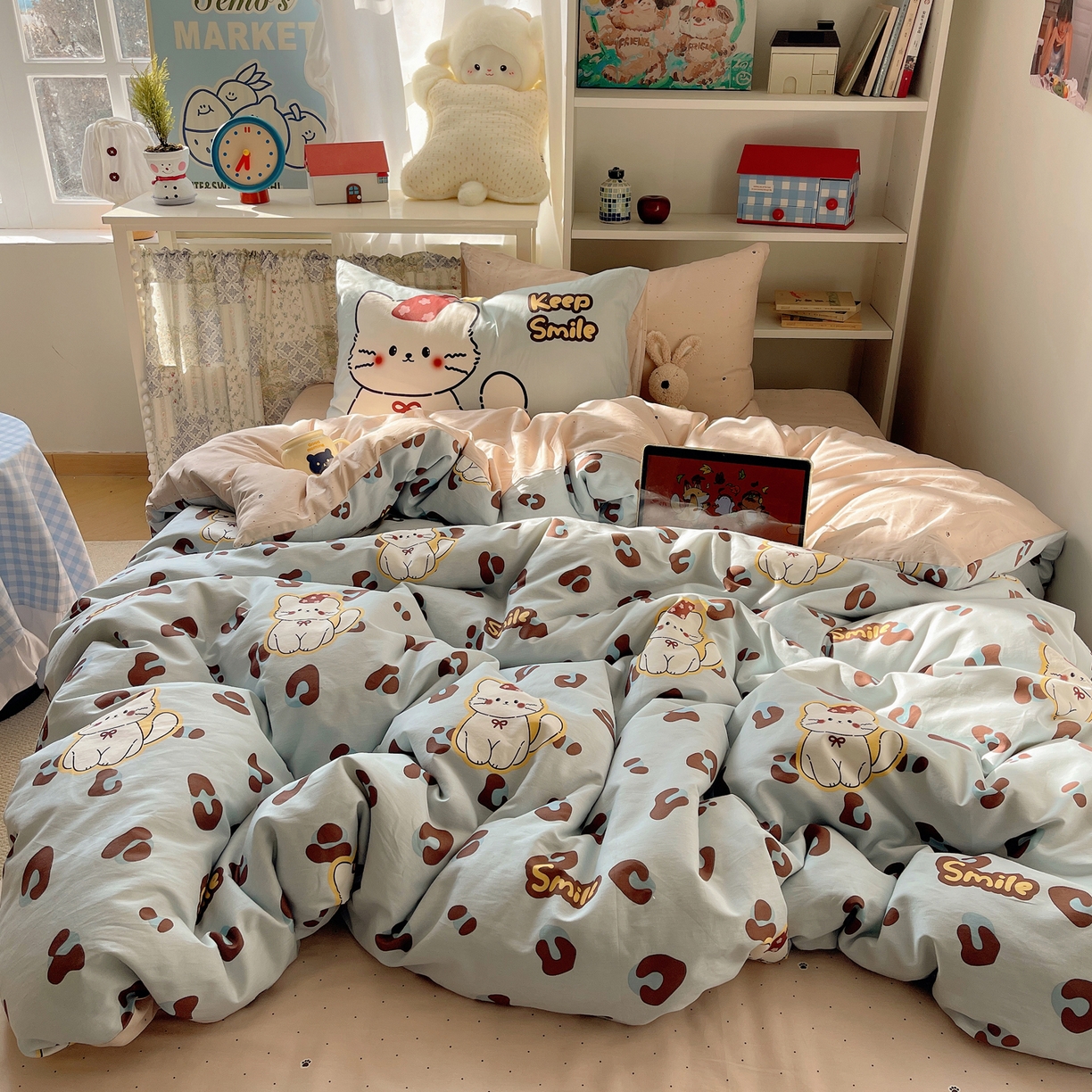 91家纺网 家纺一手货源 找家纺 栩裕纺织 2026新款全棉数码印花四件套 招财猫