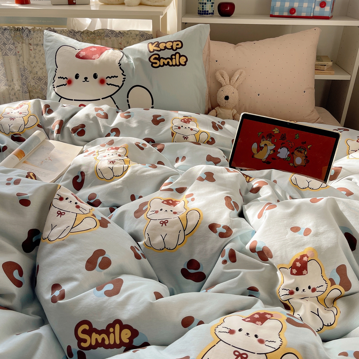 91家纺网 家纺一手货源 找家纺 栩裕纺织 2026新款全棉数码印花四件套 招财猫