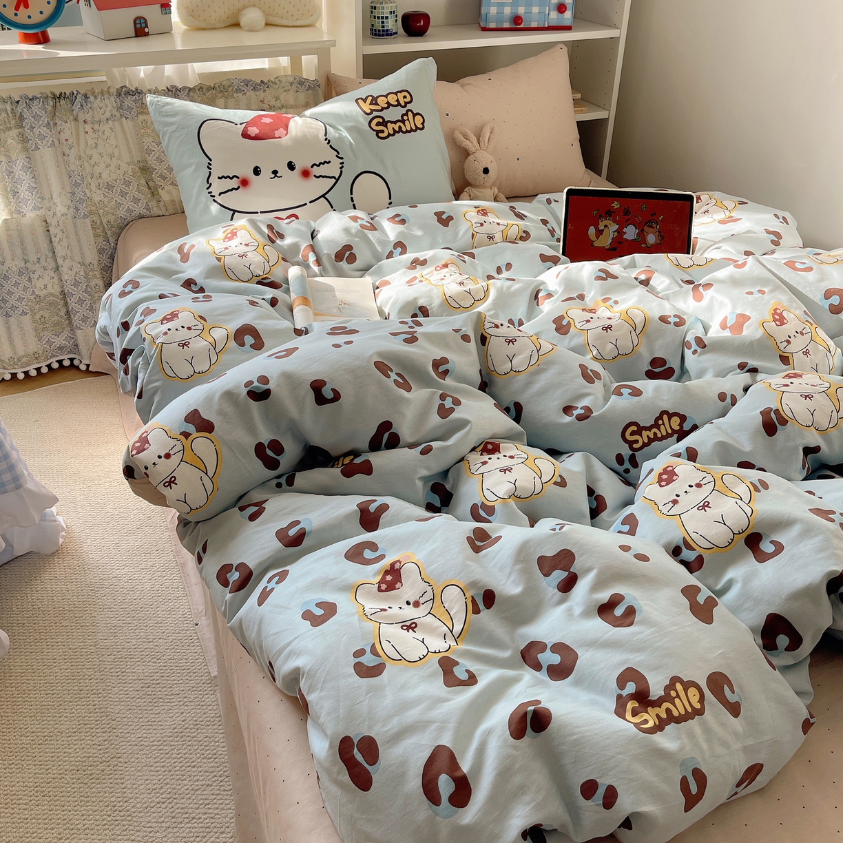 91家纺网 家纺一手货源 找家纺 栩裕纺织 2026新款全棉数码印花四件套 招财猫