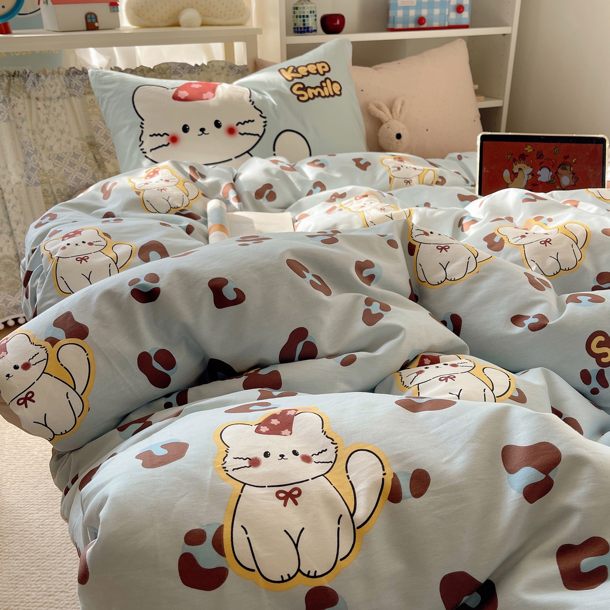 91家纺网 家纺一手货源 找家纺 栩裕纺织 2026新款全棉数码印花四件套 招财猫