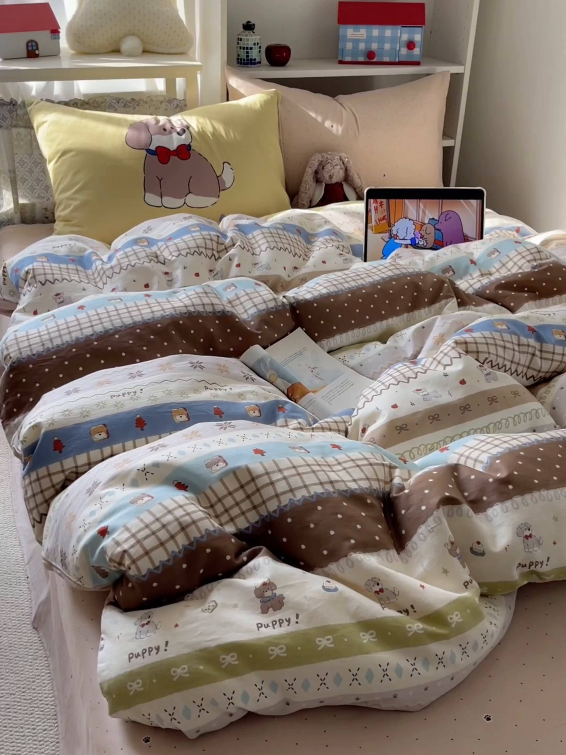 91家纺网 家纺一手货源 找家纺 栩裕纺织 2026新款全棉数码印花四件套 小狗仔