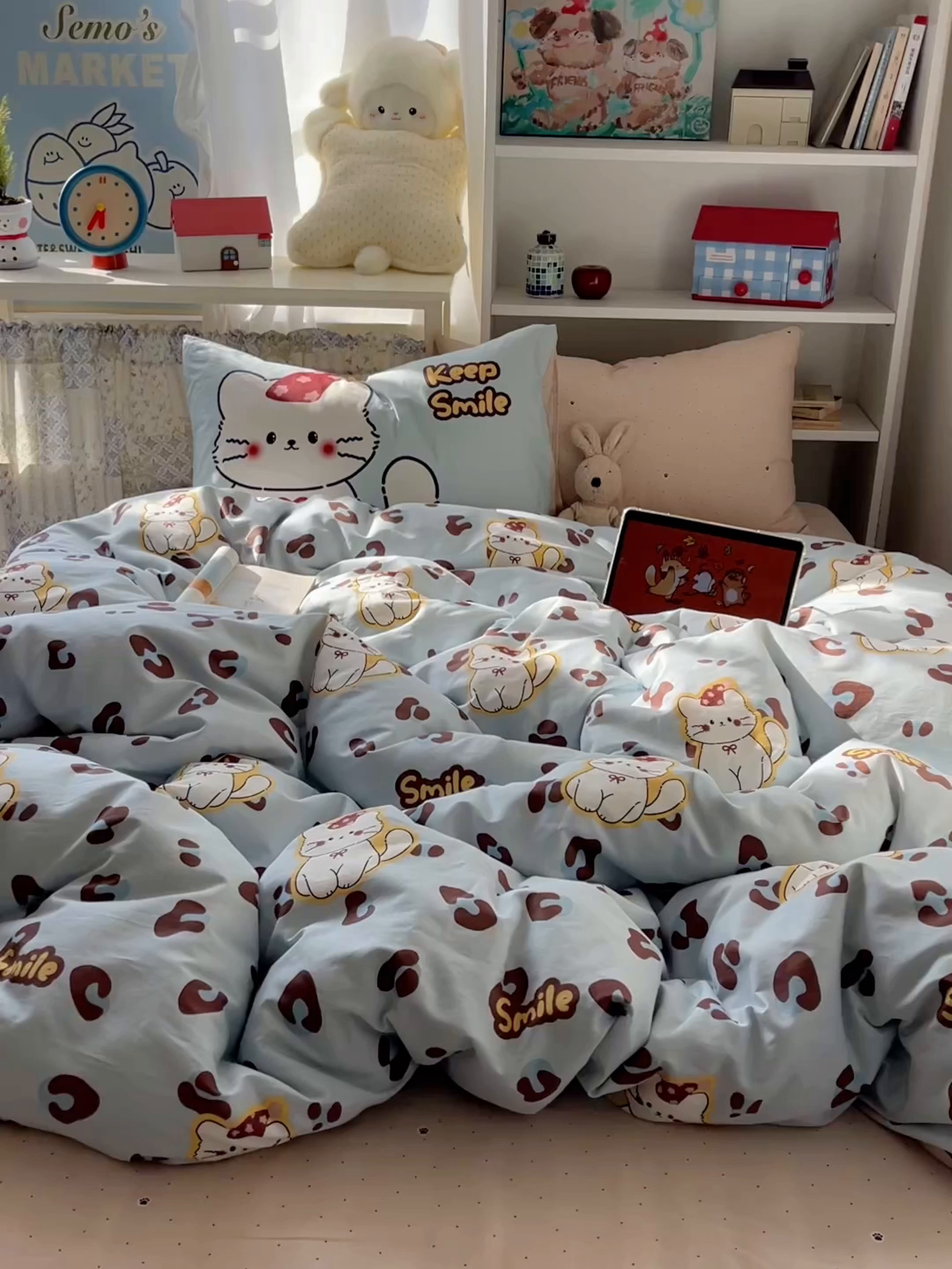 91家纺网 家纺一手货源 找家纺 栩裕纺织 2026新款全棉数码印花四件套 招财猫