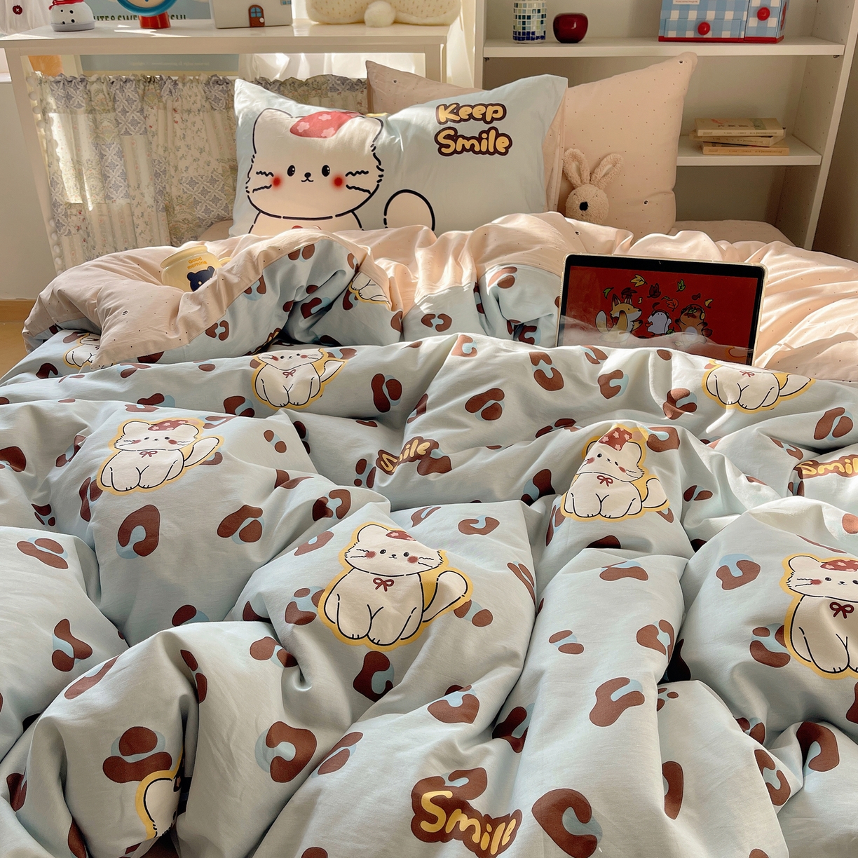 91家纺网 家纺一手货源 找家纺 栩裕纺织 2026新款全棉数码印花四件套 招财猫