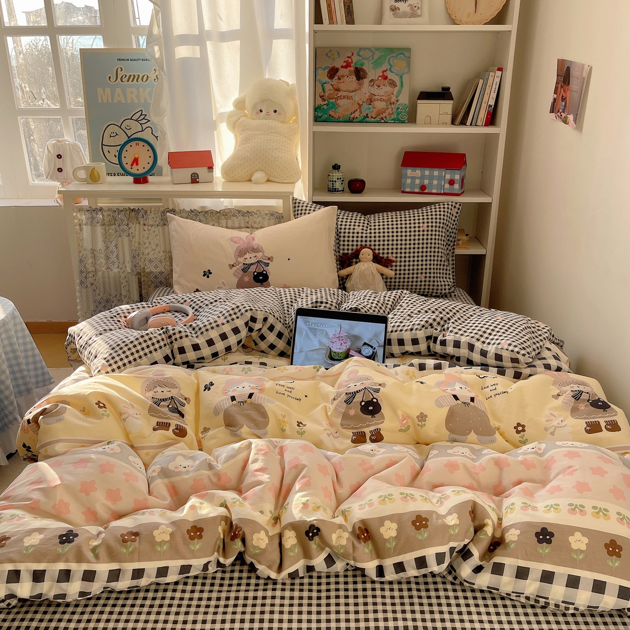 91家纺网 家纺一手货源 找家纺 栩裕纺织 2026新款全棉数码印花四件套 害羞女孩