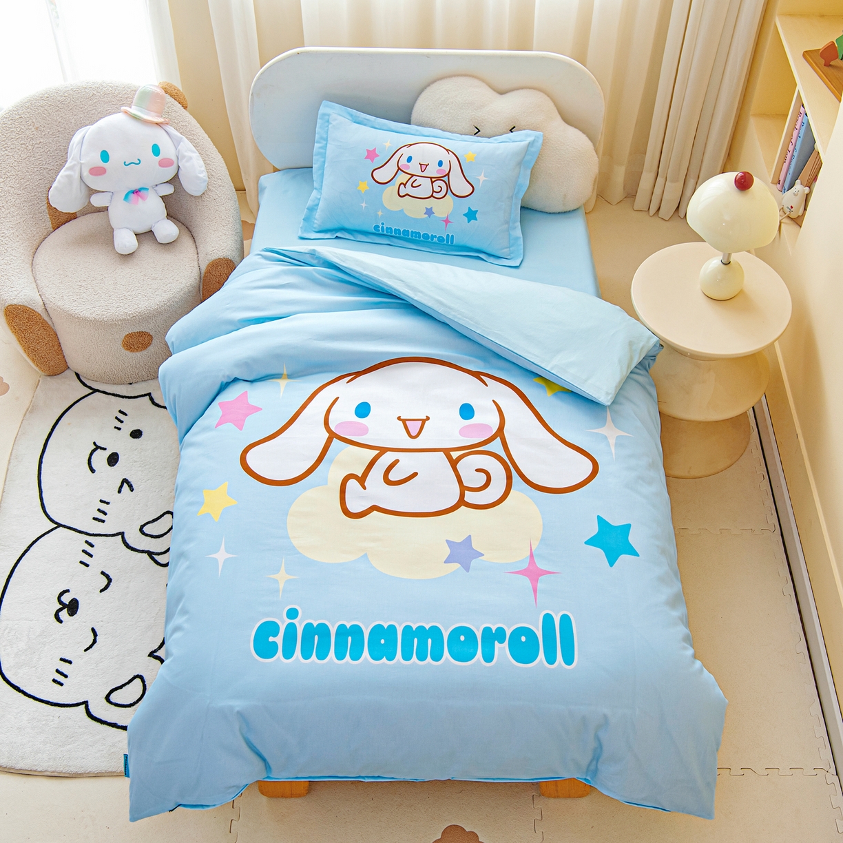 91家纺网 家纺一手货源 找家纺 （总）乐秀家纺 2026新款全棉A类大版定位幼儿园被子三件套卡通三丽鸥被套被芯六件套  