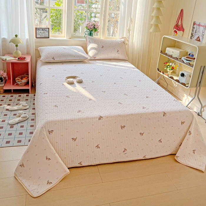 卡普二店 2026新款A类锦氨凉感印花夏被四件套床盖凉席款--凉席床盖 奶粉修勾