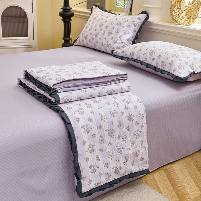 91家纺网 家纺一手货源 找家纺 人人爱家纺 2026新款赫本风花边夏被夏凉被空调被 半暖时光紫