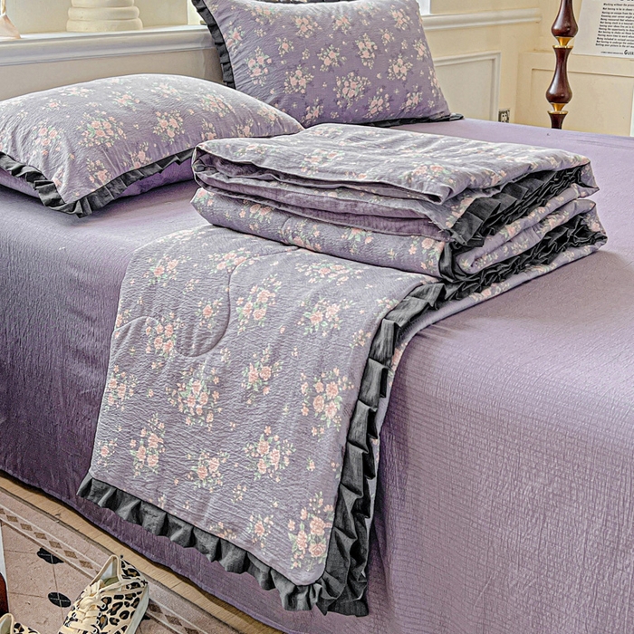 人人爱家纺 2026新款赫本风花边夏被夏凉被空调被 豆蔻