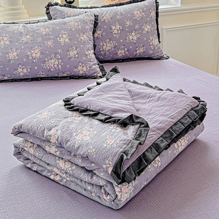 91家纺网 家纺一手货源 找家纺 人人爱家纺 2026新款赫本风花边夏被夏凉被空调被 豆蔻