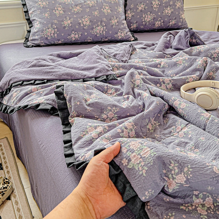 91家纺网 家纺一手货源 找家纺 人人爱家纺 2026新款赫本风花边夏被夏凉被空调被 豆蔻