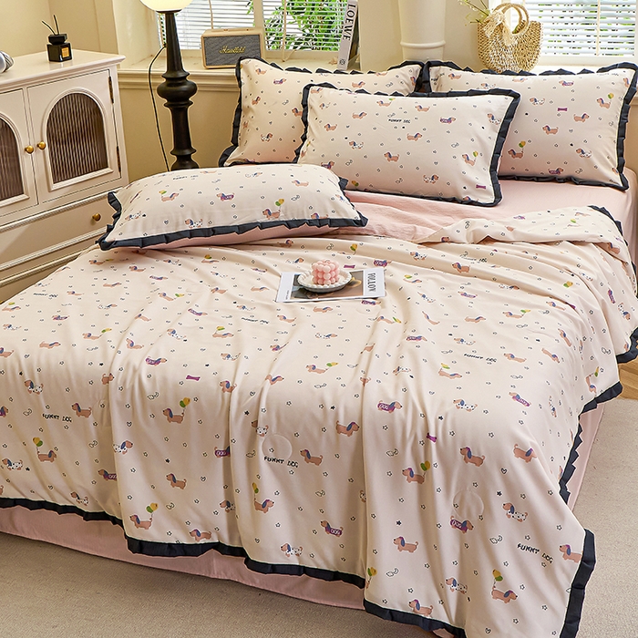 91家纺网 家纺一手货源 找家纺 人人爱家纺 2026新款赫本风花边夏被夏凉被空调被 狗狗乐园