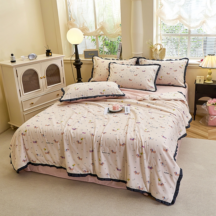 91家纺网 家纺一手货源 找家纺 人人爱家纺 2026新款赫本风花边夏被夏凉被空调被 狗狗乐园