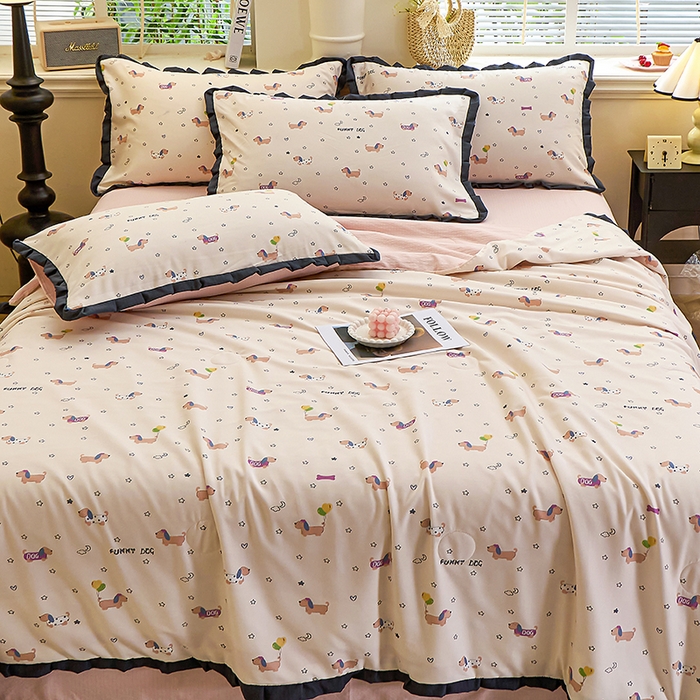 91家纺网 家纺一手货源 找家纺 人人爱家纺 2026新款赫本风花边夏被夏凉被空调被 狗狗乐园