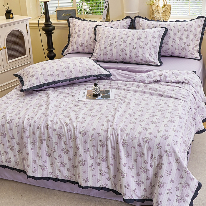 91家纺网 家纺一手货源 找家纺 人人爱家纺 2026新款赫本风花边夏被夏凉被空调被 半暖时光紫