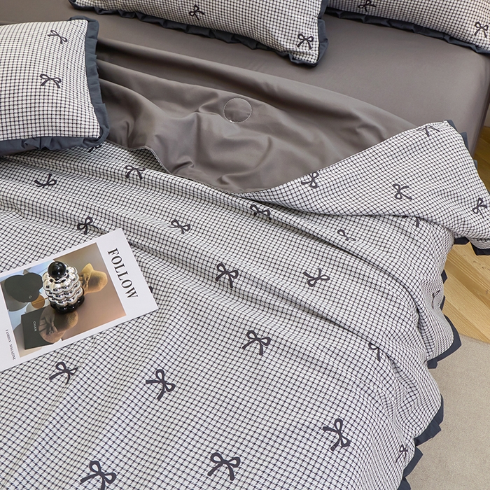 91家纺网 家纺一手货源 找家纺 人人爱家纺 2026新款赫本风花边夏被夏凉被空调被 格子蝴蝶结