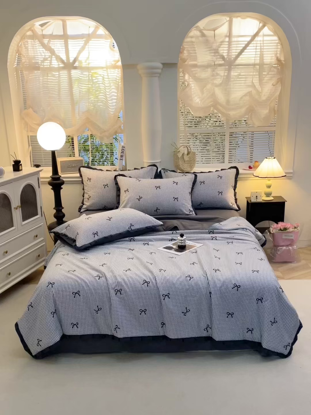 91家纺网 家纺一手货源 找家纺 人人爱家纺 2026新款赫本风花边夏被夏凉被空调被 格子蝴蝶结