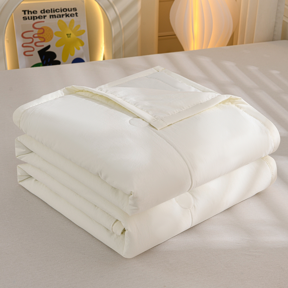 91家纺网 家纺一手货源 找家纺 羽涵家纺 2026新款磨毛水洗棉夏被夏凉被空调被 奶芙白