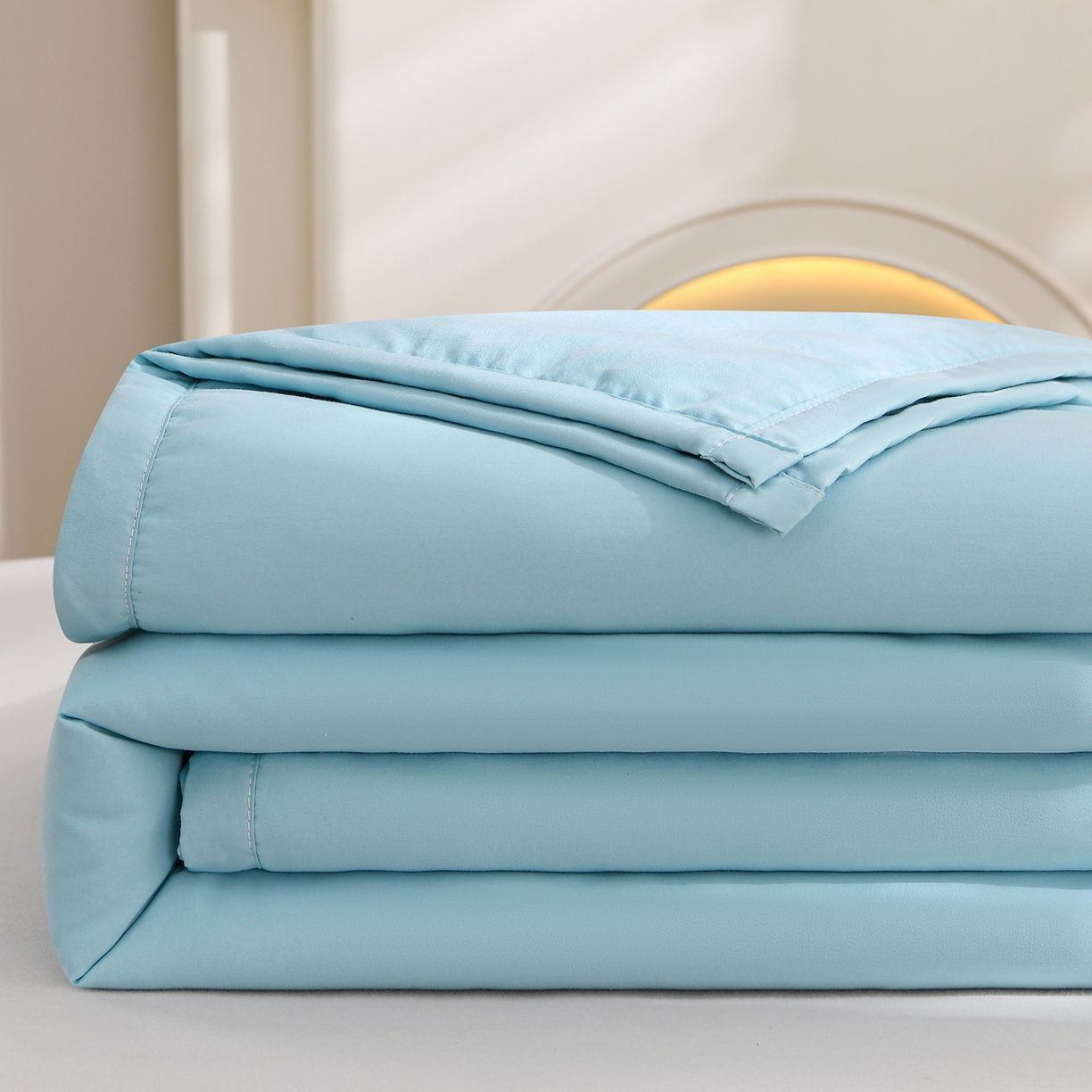 91家纺网 家纺一手货源 找家纺 羽涵家纺 2026新款磨毛水洗棉夏被夏凉被空调被 海盐蓝