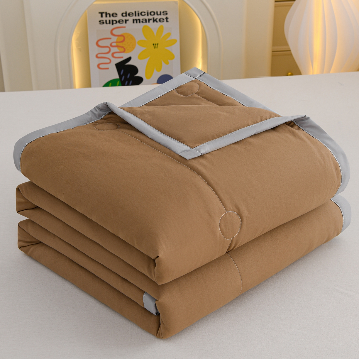 91家纺网 家纺一手货源 找家纺 羽涵家纺 2026新款磨毛水洗棉夏被夏凉被空调被 焦糖咖