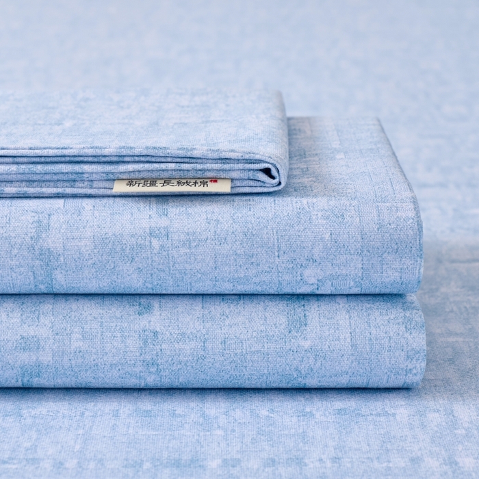 91家纺网 家纺一手货源 找家纺 居美良品 2026新款100%全棉A类新疆棉数码印花纯棉老粗布床单凉席二三件套 云影蓝烟