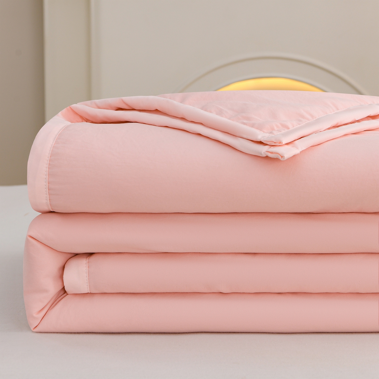 91家纺网 家纺一手货源 找家纺 羽涵家纺 2026新款磨毛水洗棉夏被夏凉被空调被 蜜桃粉