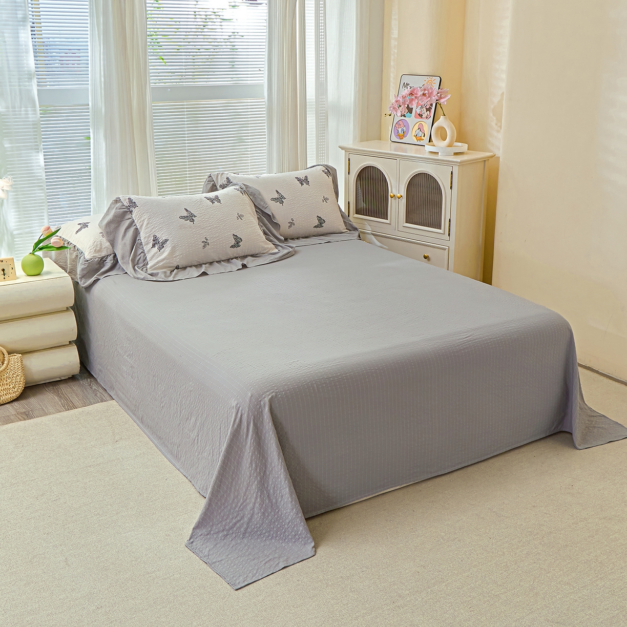 91家纺网 家纺一手货源 找家纺 人人爱家纺 2026新款泡芙纱欧式夏被夏凉被空调被四件套 蝴蝶梦