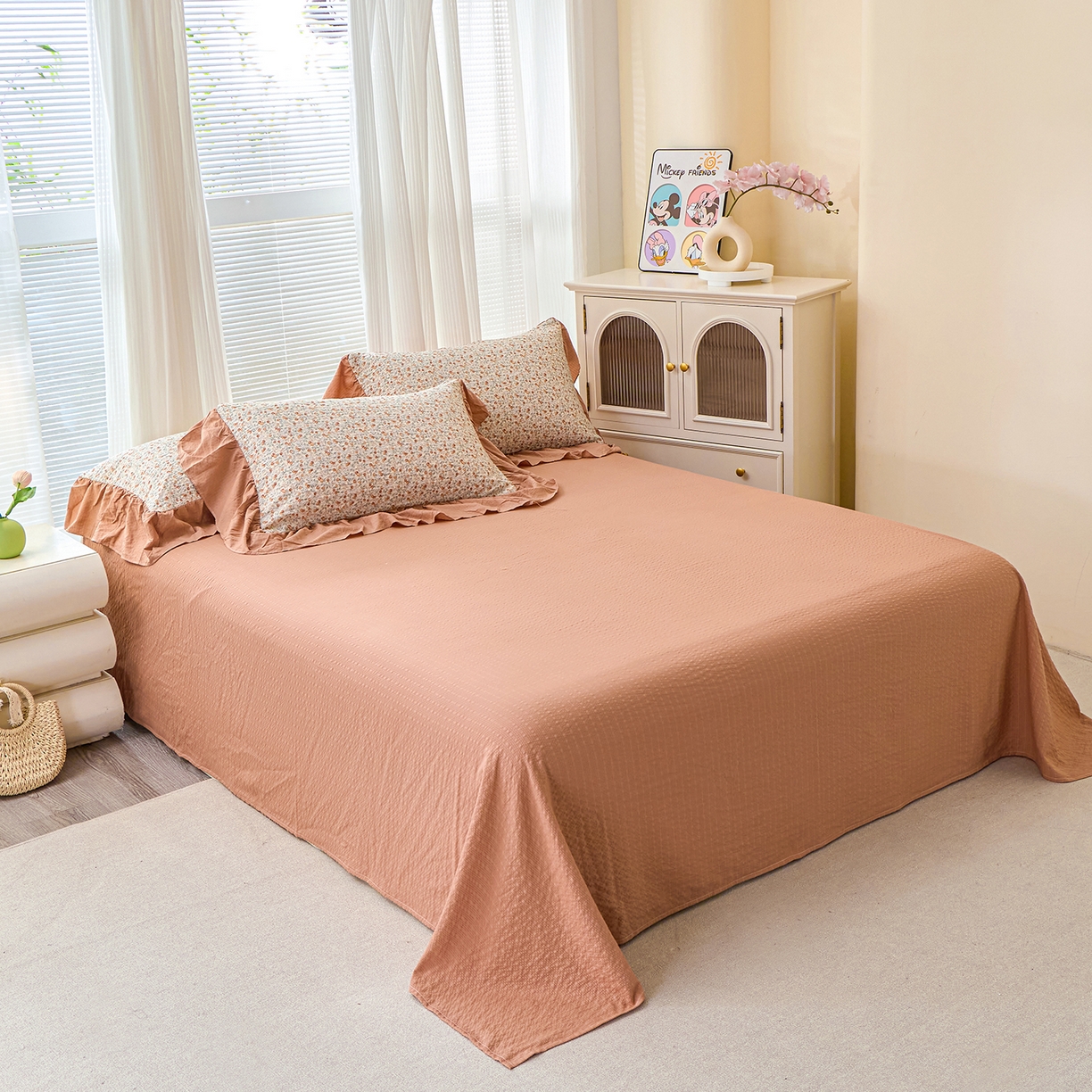 91家纺网 家纺一手货源 找家纺 人人爱家纺 2026新款泡芙纱欧式夏被夏凉被空调被四件套 浪漫樱桃