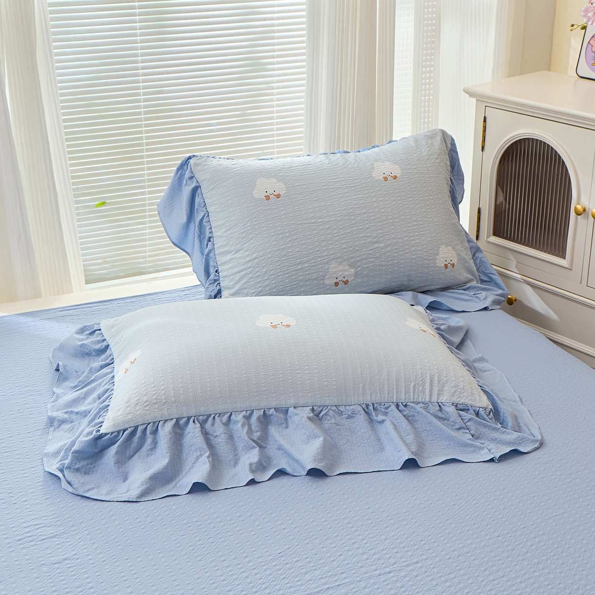 91家纺网 家纺一手货源 找家纺 人人爱家纺 2026新款泡芙纱欧式夏被夏凉被空调被四件套 泡芙云朵