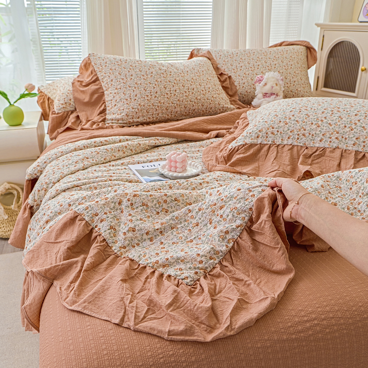 91家纺网 家纺一手货源 找家纺 人人爱家纺 2026新款泡芙纱欧式夏被夏凉被空调被四件套 浪漫樱桃