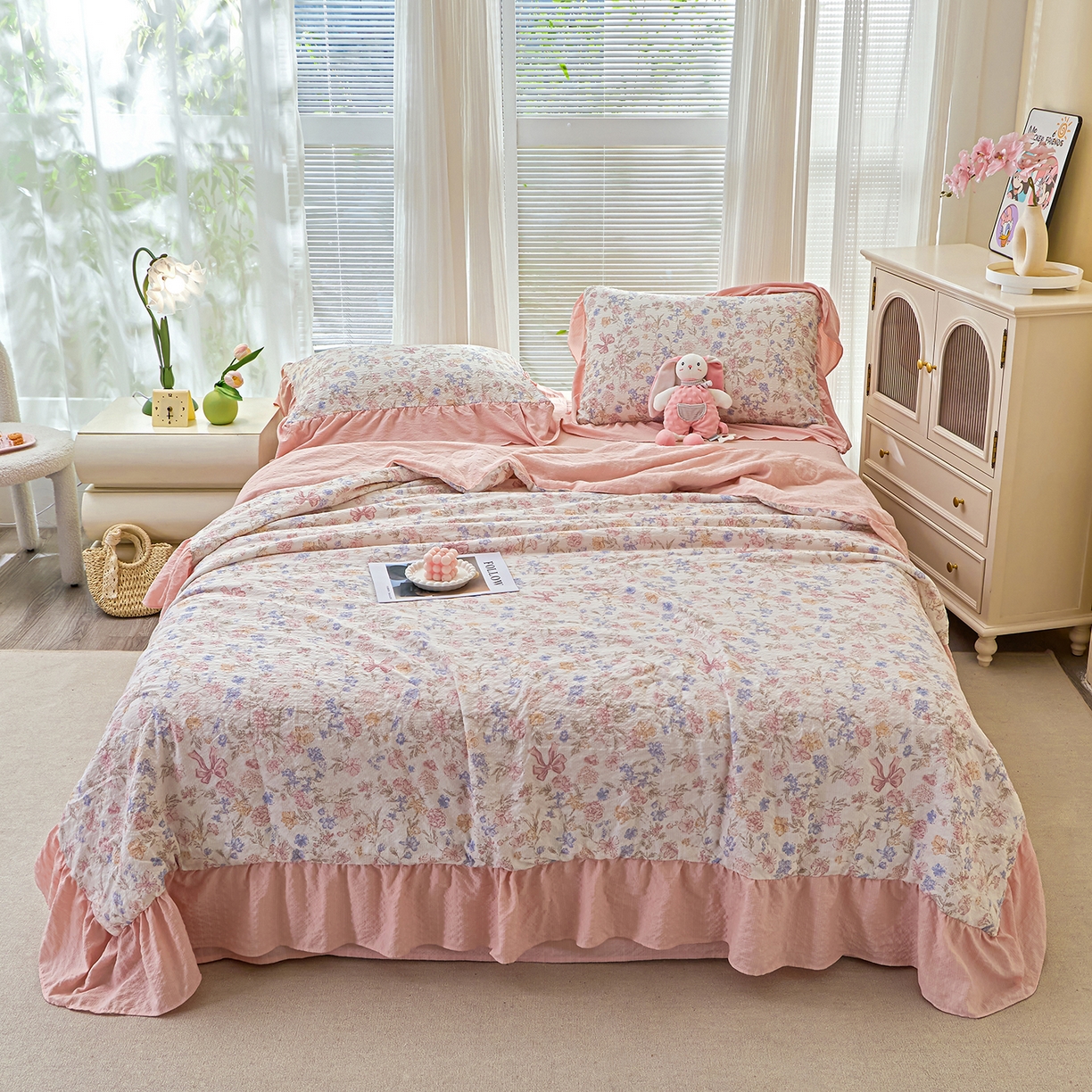 91家纺网 家纺一手货源 找家纺 人人爱家纺 2026新款泡芙纱欧式夏被夏凉被空调被四件套 诗意柔