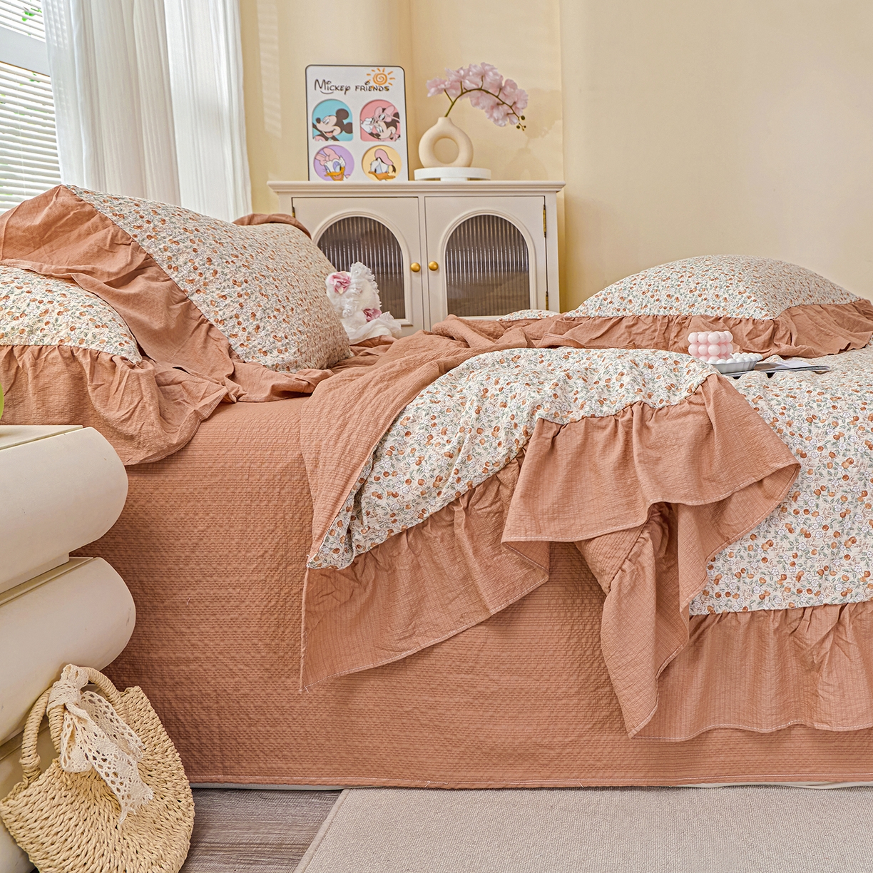 91家纺网 家纺一手货源 找家纺 人人爱家纺 2026新款泡芙纱欧式夏被夏凉被空调被四件套 浪漫樱桃