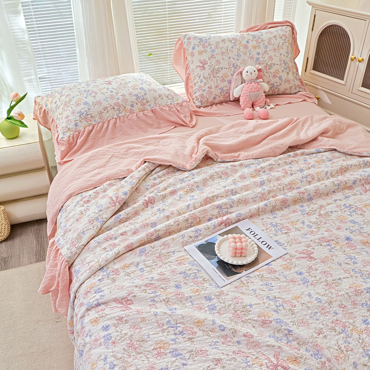 91家纺网 家纺一手货源 找家纺 人人爱家纺 2026新款泡芙纱欧式夏被夏凉被空调被四件套 诗意柔