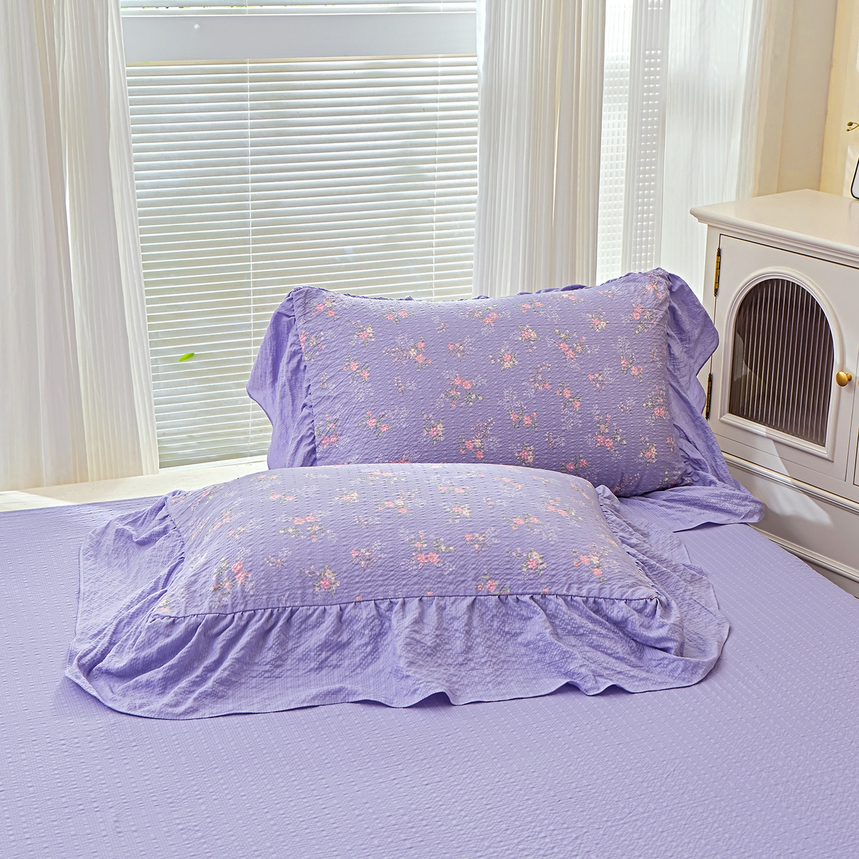 91家纺网 家纺一手货源 找家纺 人人爱家纺 2026新款泡芙纱欧式夏被夏凉被空调被四件套 水云间