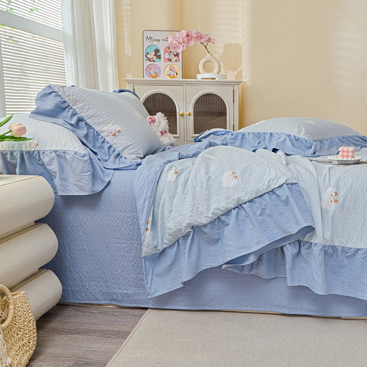 91家纺网 家纺一手货源 找家纺 人人爱家纺 2026新款泡芙纱欧式夏被夏凉被空调被四件套 泡芙云朵