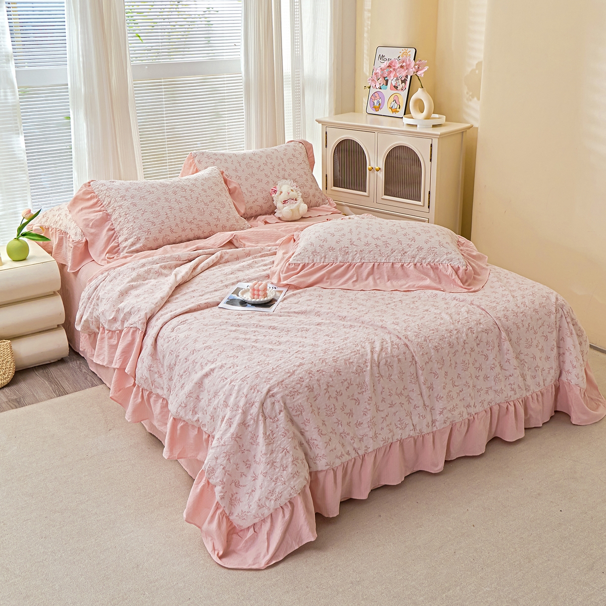 91家纺网 家纺一手货源 找家纺 人人爱家纺 2026新款泡芙纱欧式夏被夏凉被空调被四件套 杉条叶