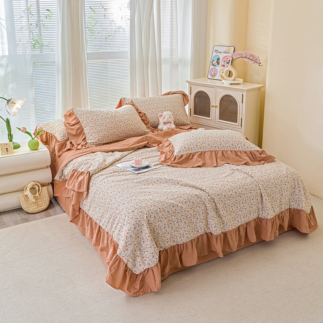 91家纺网 家纺一手货源 找家纺 人人爱家纺 2026新款泡芙纱欧式夏被夏凉被空调被四件套 浪漫樱桃