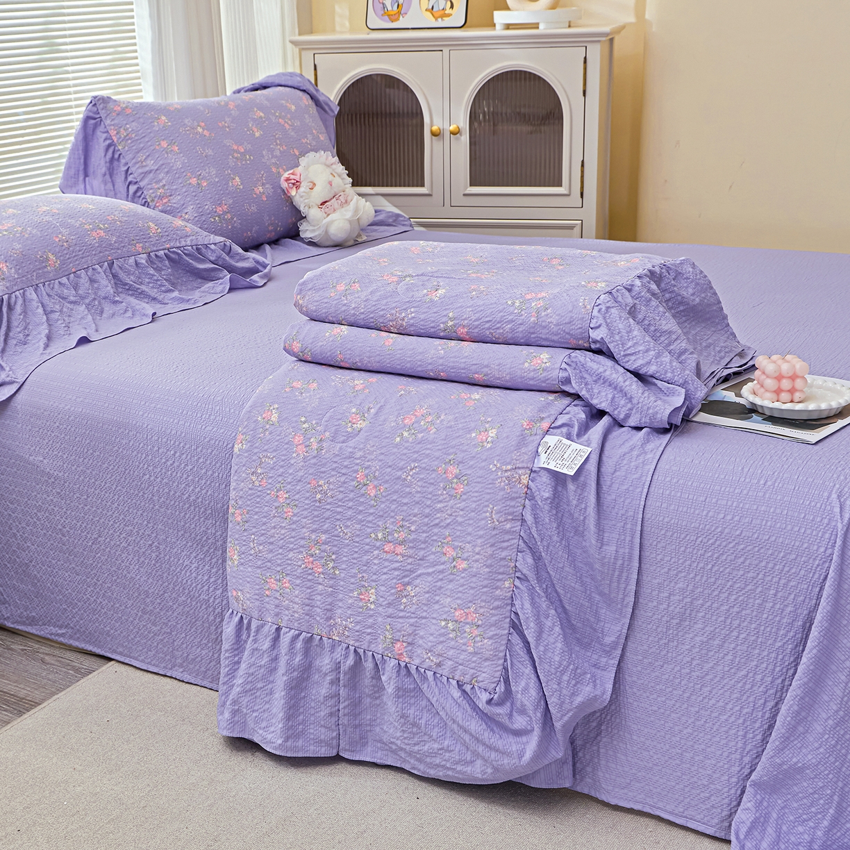 人人爱家纺 2026新款泡芙纱欧式夏被夏凉被空调被四件套 水云间